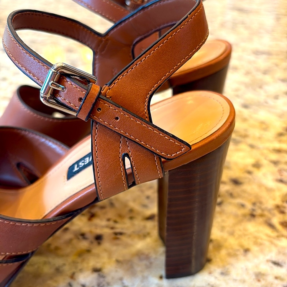 Nine West brown leather platform heels shoes Size 7.5 - Picture 7 of 14